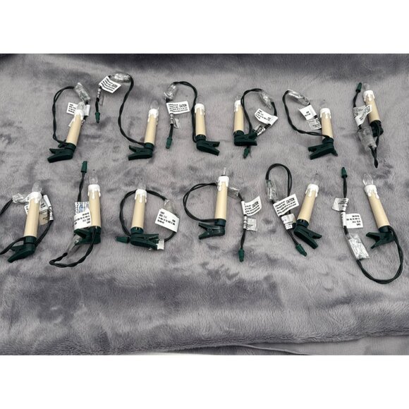 VTG 12 CHISTMAS CLIP ON CANDLE LIGHTED ORNAMENTS PLUGS INTO STRING TREE LIGHTS - Picture 1 of 5